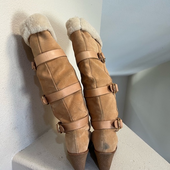 COLE HAAN WOMEN'S AIR MICHELLE KNEE-HIGH Y2K Wedge CIDER SUEDE BOOTS SIZE 9B - Picture 3 of 11